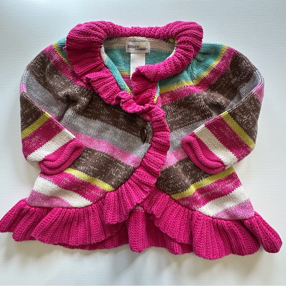 Oshkosh pink stripes long sleeve open cardigan sweater girls 12 mo